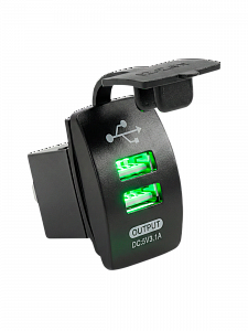 Гнездо розетка USB с зеленой подсветкой 12-24В TDS TS-CAU46